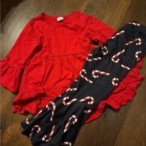 Red Ruffle Top and Candy Cane Leggings Set